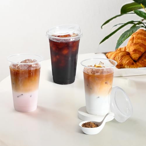 AOZITA 100 Pack 24 oz Disposable Plastic Cups With Strawless Sip-Lids, Clear Plastic Iced Coffee Cups Go for Drinks, Bubble Tea, Cold Beverage - BPA Free - Image 6