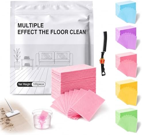 Floor Cleaning Tablets, 100 Pieces Multi-Surface Cleaner Sheets for Mopping, Floor Cleaner Tablets for Hardwood Tile Laminate Vinyl, Dissolvable Solution with Crevice Brush, Pink Peach Hibiscus Scent by Unknown