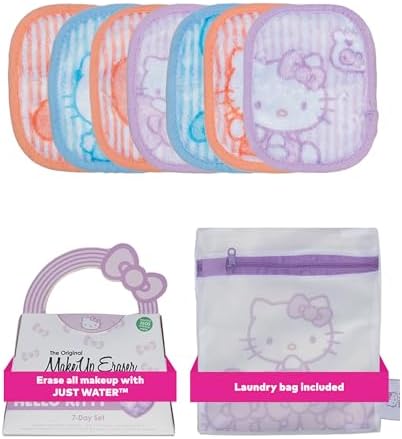 The Original Makeup Eraser 7-Day Set, Erase All Makeup With Just Water, Including Waterproof Mascara, Eyeliner, Foundation, Lipstick, Sunscreen, and More! Hello Kitty Pastel, 7 ct. by MakeupEraser