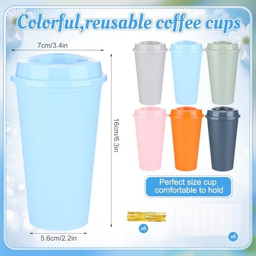 Hushee 6 Pcs Reusable Coffee Cups with Lids Bulk and 6 Pcs Women's Heart Socks 16 oz Travel Mug Plastic Tumblers for Birthday Holiday Gifts Party Favors (Pink) - Image 2