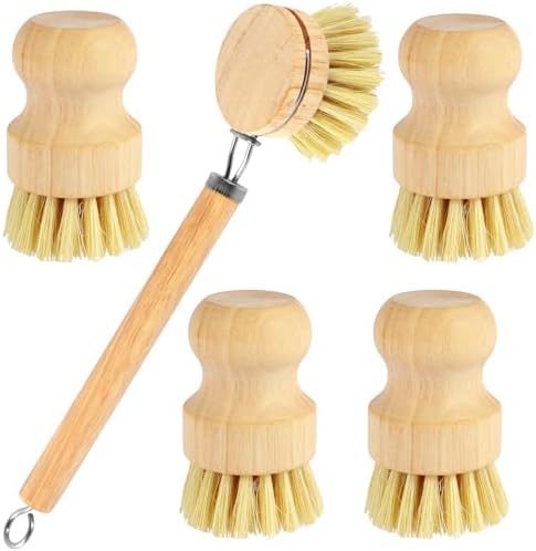 Dish Brush Set Soft Sisal Dish Scrub Brush with Handle Kitchen Scrub Brush Natural Kitchen Cleaning Brush Set Wood Dish Scrubber Brush Practical Dish Scrubber Wooden Cleaning Scrubber for Cle - Image 2