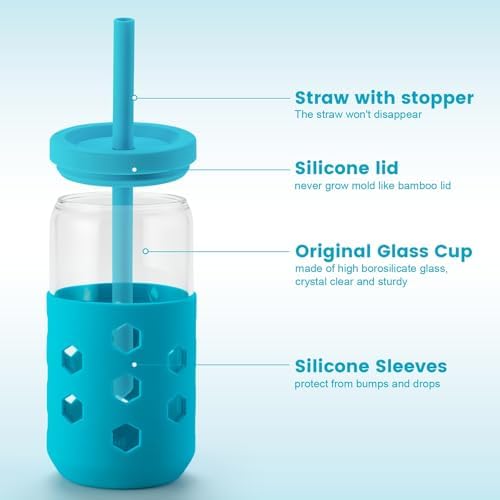 Mrsdry 16 oz Glass Cups with Lids and Straws for Gift, 4-Pack, Blue - Image 2