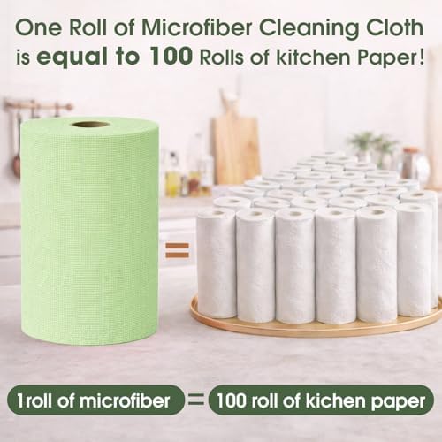 Microfiber Cleaning Cloth Roll - 100 Pack Tear Away Microfiber Paper Towels, Reusable, Washable, Scratch-Free, Kitchen Towels for Car, Home, Kitchen, Glass, Dishes(Bean Green) - Image 6