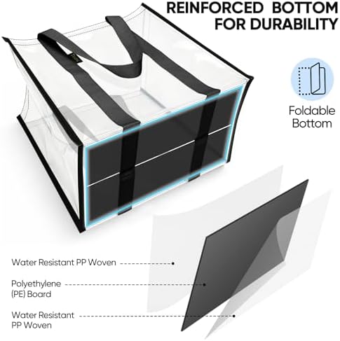 BALEINE 4 PK Grocery Bags Reusable Shopping Bags with Reinforced Bottom, Heavy Duty Foldable Tote Bags (Transparent) - Image 5