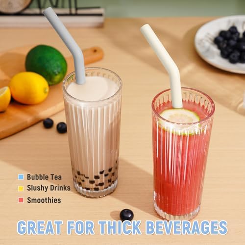 NiHome 6 PCS Extra Wide Reusable Bent Silicone Straws for Boba & Smoothies - Image 2