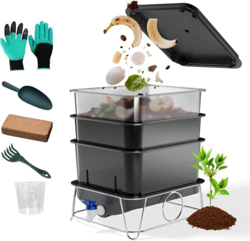 3-Tray 15L Worm Farm,Indoor Worm Compost Bin for Kitchen Food Waste by HCGADON