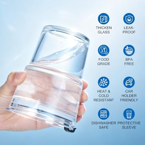 Mrsdry 12oz Iced Coffee Cup with Lids and Straws, BPA Free Reusable Glass Coffee Cups with Silicone Sleeves for Coffee, Iced tea, Thick Wall Glass Cup - Image 3