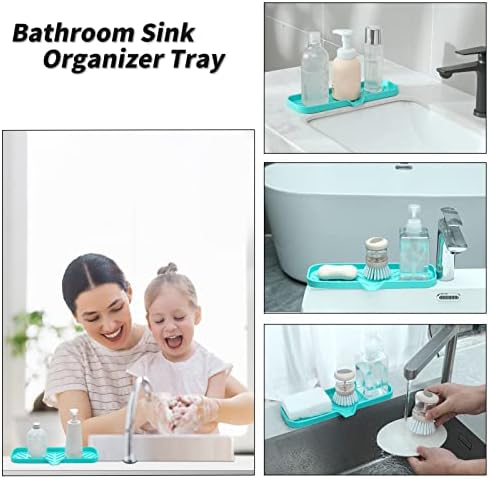 MicoYang Silicone Soap Dish with Drain Spout — Self-Draining Double Sink Organizer Tray for Kitchen & Bathroom, Dispensers, Sponges & Soap Holder, Non-Slip & Dishwasher Safe, Mint (Large, 12"×4") - Image 4