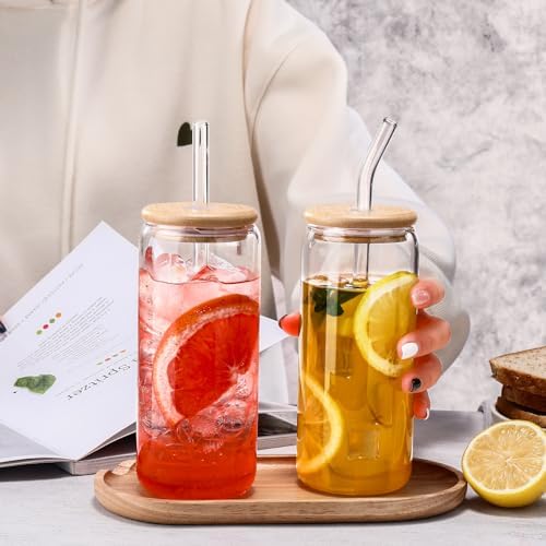 DWTS DANWEITESI Glass Cups “20oz”,Glass Cups with Lids and Straws 4 pcs-Coffee Cups,Drinking Glasses Set,Glass Tumbler with Straw and Lid Gift 2 Cleaning Brushes 600ml - Image 4