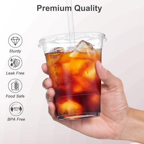 Dealusy 100 Pack - 16 oz Clear Plastic Cups with Lids and Straws - Image 3