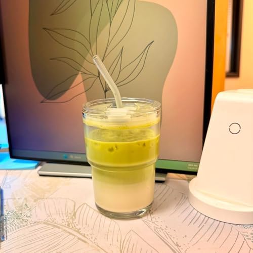 13oz Glass Tumbler with Straw and Lid Sealed, Carry On Reusable Iced Coffee Cups,Thick Wall Glass Coffee Drinking Glassware Cups - Image 6