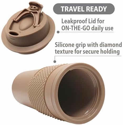 16 oz Coffee Tumbler Set (2 Pack) – Insulated Double Wall Travel Mug with Leak Proof Lid, Cup Holder Friendly, BPA Free Reusable Coffee Cup, Dishwasher & Microwave Safe, Brown - Image 4