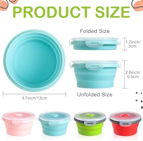 Suclain 4 Pcs Collapsible Bowls with Lids Silicone Camping Food Storage Container Expandable Folding Salad Lunch Box Travel Container for Hiking Camping - Image 2