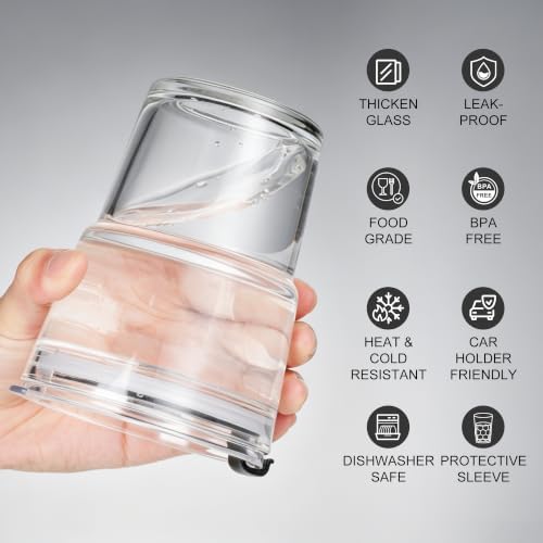 Mrsdry 12oz Iced Coffee Cup with Lids and Straws, BPA Free Reusable Glass Coffee Cups with Silicone Sleeves for Coffee, Iced tea, Thick Wall Glass Cup - Image 3