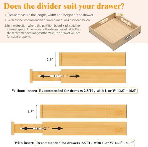 Bamboo Drawer Dividers, 12-21 Inch Kitchen Adjustable Drawer Organizers - Image 4