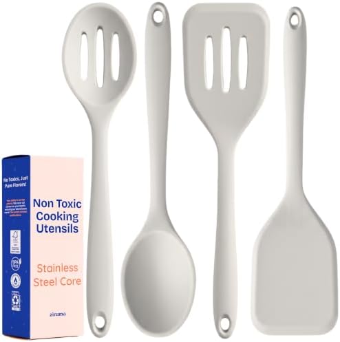NonToxic Platinum Silicone Utensils, 100% Plastic-Free, 4-Pcs, Gray by Ziruma