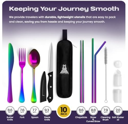 Taplord Portable Travel Silverware Set With Case, Includes 10 Pcs of Travel Utensils With Case, Stainless Steel Flatware Set For Camping, Lightweight (Multi-Color) - Image 2