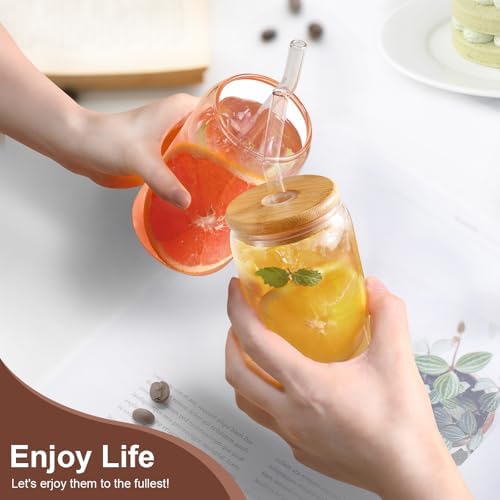DWTS DANWEITESI Iced Coffee Cups with Lids 2 pcs,16 oz Glass Cups with Lids and Straws as Coffee Bar Accessories,Beer Drinking Glasses,Reusable Glass Tumbler,Cute Coffee Cups for Coffee, Juice, Gifts - Image 5