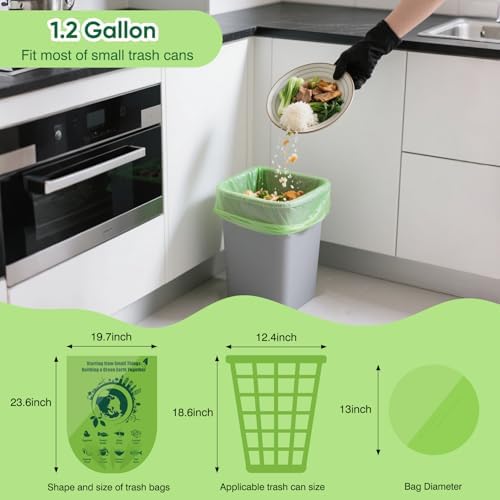 Small Trash Bags 4 Gallon: 120 Count Small Garbage bags, Compost Waste Bag Strong Trash Can Liners Unscented for Bathroom Kitchen Bedroom Office Green - Image 3