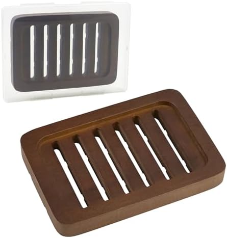 Flat Slotted Wood Soap Dish, 1 Pack, Dark Brown by Unknown