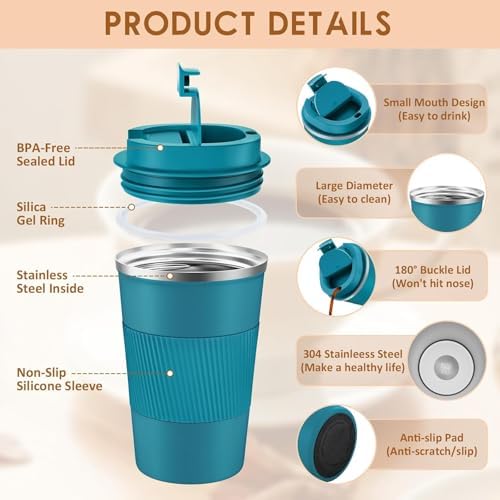KETIEE Travel Coffee Mug 12oz: Insulated Coffee Cup with Leakproof Lid, Coffee Tumbler, Vacuum Stainless Steel Reusable Coffee Cups, Coffee Mug to Go for Hot/Iced Water (Blue) - Image 6