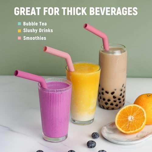 NiHome 6 PCS Extra Wide Reusable Bent Silicone Straws for Boba & Smoothies - Image 2