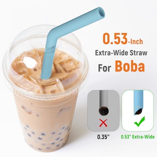NiHome 6 PCS Extra Wide Reusable Bent Silicone Straws for Boba & Smoothies - Image 3