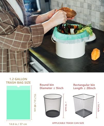 Small Compost Bags 1.2 Gallon 125 Count, AYOTEE Drawstring Mini Trash Bag, Strong Compostable Trash Bags Small Bathroom Trash Bags for Home Kitchen Office Fit 4.5-5 Liter Trash Can, 1-1.5 Gal - Image 3