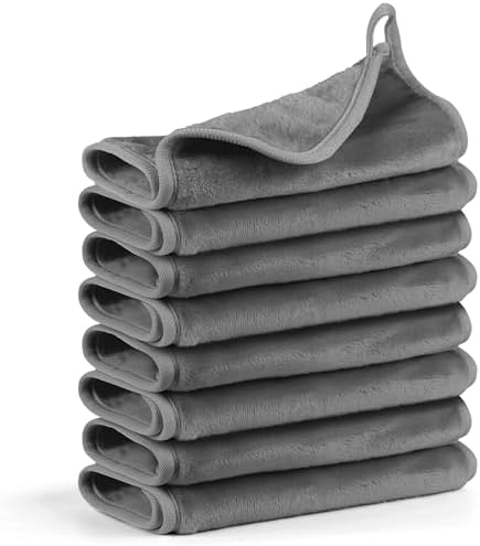 Makeup Remover Cloth Pack of 8, Soft Microfiber Makeup Remover Towels,13x7 inch Reusable Facial Cleansing Cloths for All Skin Types,Gray by HealAge