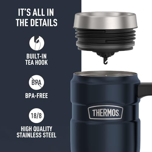 THERMOS Stainless King Travel Mug with Handle, 16oz, Midnight Blue - Image 4