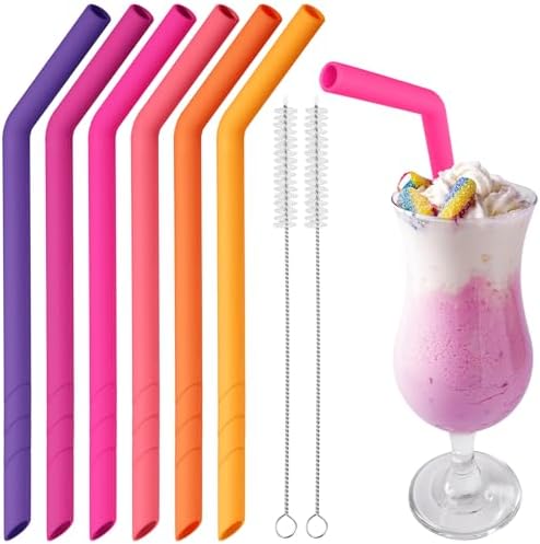NiHome 6 PCS Extra Wide Reusable Bent Silicone Straws for Boba & Smoothies by NiHome