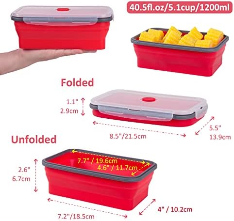 Collapsible Food Storage Containers with Airtight Lid & Air Vent, 40.5 oz, Kitchen Stacking Silicone Collapsible Meal Prep Container Set for Leftover, Microwave Freezer Dishwasher Safe, Red, Set of 4 - Image 6
