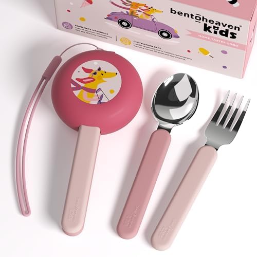 Bentoheaven Kids Utensils Set with Case, Reusable Fork & Spoon, Dachshund by Bentoheaven