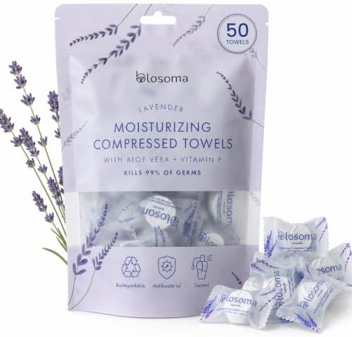 Lavender Compressed Towels for Camping & Outdoors – Antibacterial Instant Expandable Face Towels, Biodegradable Disposable Cotton, 50 Count Value Pack by Unknown