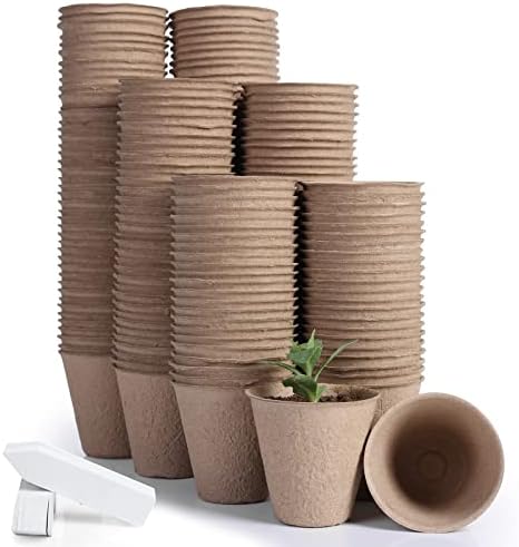 JERIA 200-Pack 3.15 Inch Peat Pots for Seedling with 200 Pcs Plant Labels,Outdoor Garden Germination Nursery Pots,Biodegradable Seed Starter Pots Kits by JERIA