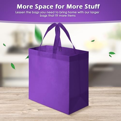 Reginary 50 Pcs Reusable Tote Bags Shopping Bags Non Woven, Purple - Image 4
