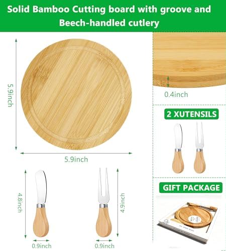Storage-ready Bamboo Cheese Board Set, 6-Inch Mini Personal Charcuterie Tray, Gift-ready for Wedding, Bridal & Baby Shower Party - Image 7