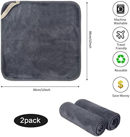 SINLAND Microfiber Facial Cloths Fast Drying Washcloth 12inch x 12inch Grey 2 pack - Image 2