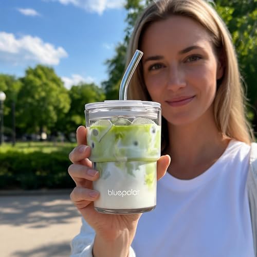 BLUEPOLAR 13oz/400ml Glass Water Tumbler with Straw and Lid Sealed Carry On Thick Wall Iced Coffee Cup Glass Cup for Water, Iced Tea Fruit Juice Etc (White-4pcs) - Image 7