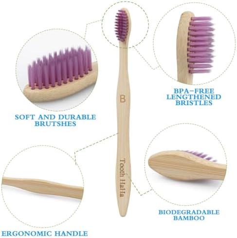 Bamboo Toothbrushes 10 Pack, Biodegradable BPA-Free Soft Bristles Toothbrushes for Adult, Eco-Friendly, Natural Wooden Organic Toothbrush Pack - Image 2