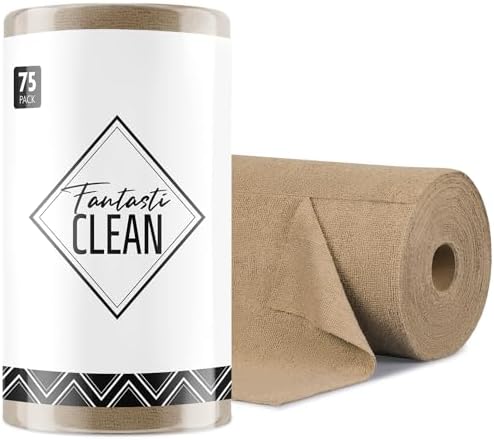 Fantasticlean Microfiber Cleaning Cloth Roll- 75 Sheets, 12" x 12" (Tan) by Fantasticlean