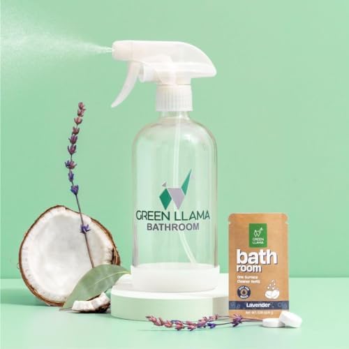 Green Llama Eco Bathroom Cleaner Spray - 16oz Glass Bottle, 3 Refill Tablets, Natural, Sustainable, Lavender Rosemary Scent - Safe, Effective for Home Surfaces - Ideal Choice for Eco-Conscious Living - Image 2