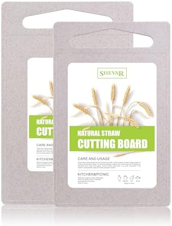2PCS Cutting Board for Kitchen, Wheat Straw Fiber Cutting Board, Dish Washer Safe, w/Juice Grooves for Meat, Veggies, Easy Grip Handle, Non-slip Surface, Eco-friendly（XS+M） by zzsbrm