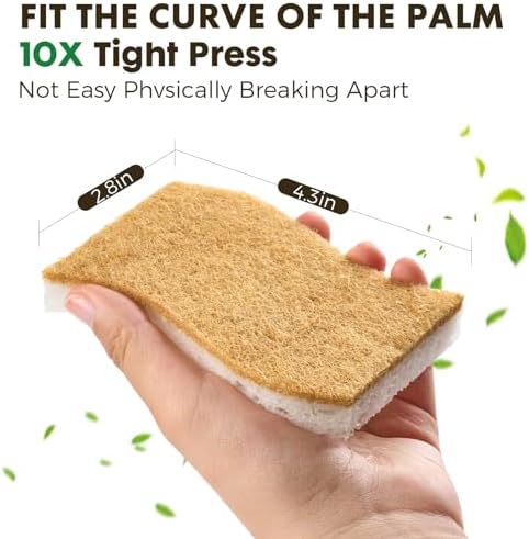 COBETE 12 Pack Natural Biodegradable Kitchen Non Scratch Sponges,Compostable Plant Based Coconut Cellulose Sponge,Eco Friendly Reusable Dish Scrubber Sponge for Pots, Pans & Household Cleaning - Image 7