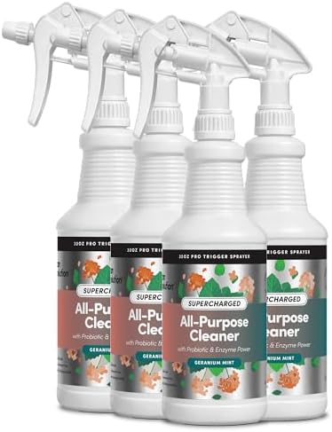 Clean Revolution SuperCharged All Purpose Cleaner Refill with Smart Probiotic + Enzyme Complex, Multi-Surface Kitchen Bathroom & Floor Cleaner, Geranium Mint, 32 Fl Oz (Pack of 4) by CleanRevolution