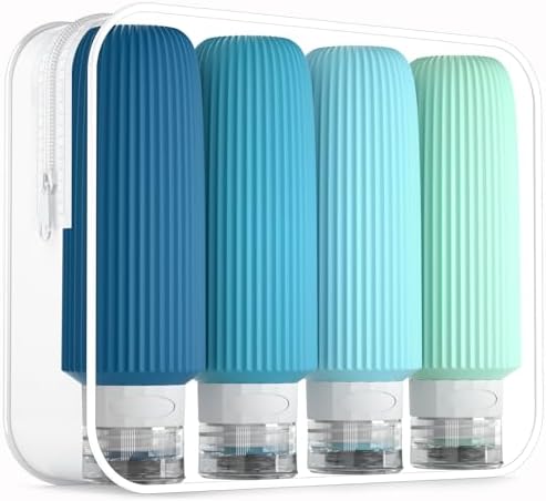 Mrsdry Travel Bottles for Toiletries, Large 6oz Travel Size Containers, BPA Free Leak Proof Tubs Refillable Liquid Accessories with Toiletry Bag for Cometic Shampoo and Lotion Soap (4 Pack) by Mrsdry