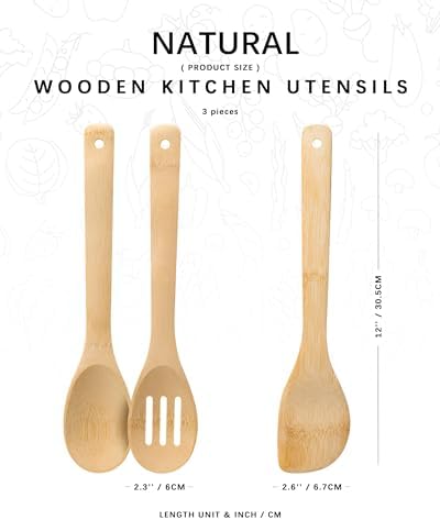 Wooden Spoons for Cooking, 3-Piece Bamboo Cooking Utensil Set - Image 2