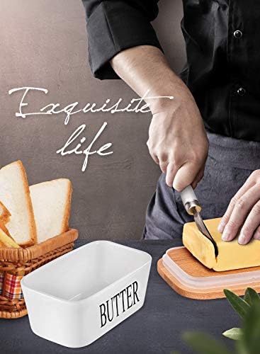 Ceramic Butter Dish with Lid and Knife & Silicone Seal 200ml 2 Pack White - Image 6