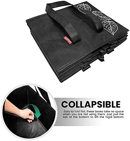PLANET E Reusable Shopping Bags, Heavy Duty Foldable Grocery Bags with Handles, Large Collapsible Box Totes with Reinforced Hard Bottom, Pack of 3, Black - Image 5