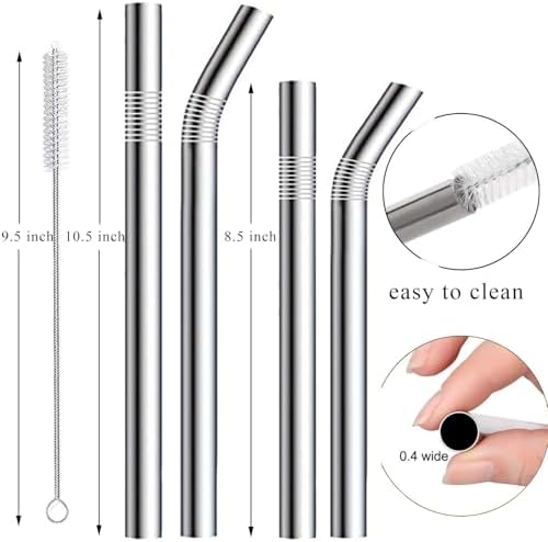 Stainless Steel Smoothie Straws, 0.4'' Extra Wide Reusable Metal Drinking Straws for Milkshake, Smoothie, Beverage, Set of 8 with 2 Cleaning Brush - Image 2